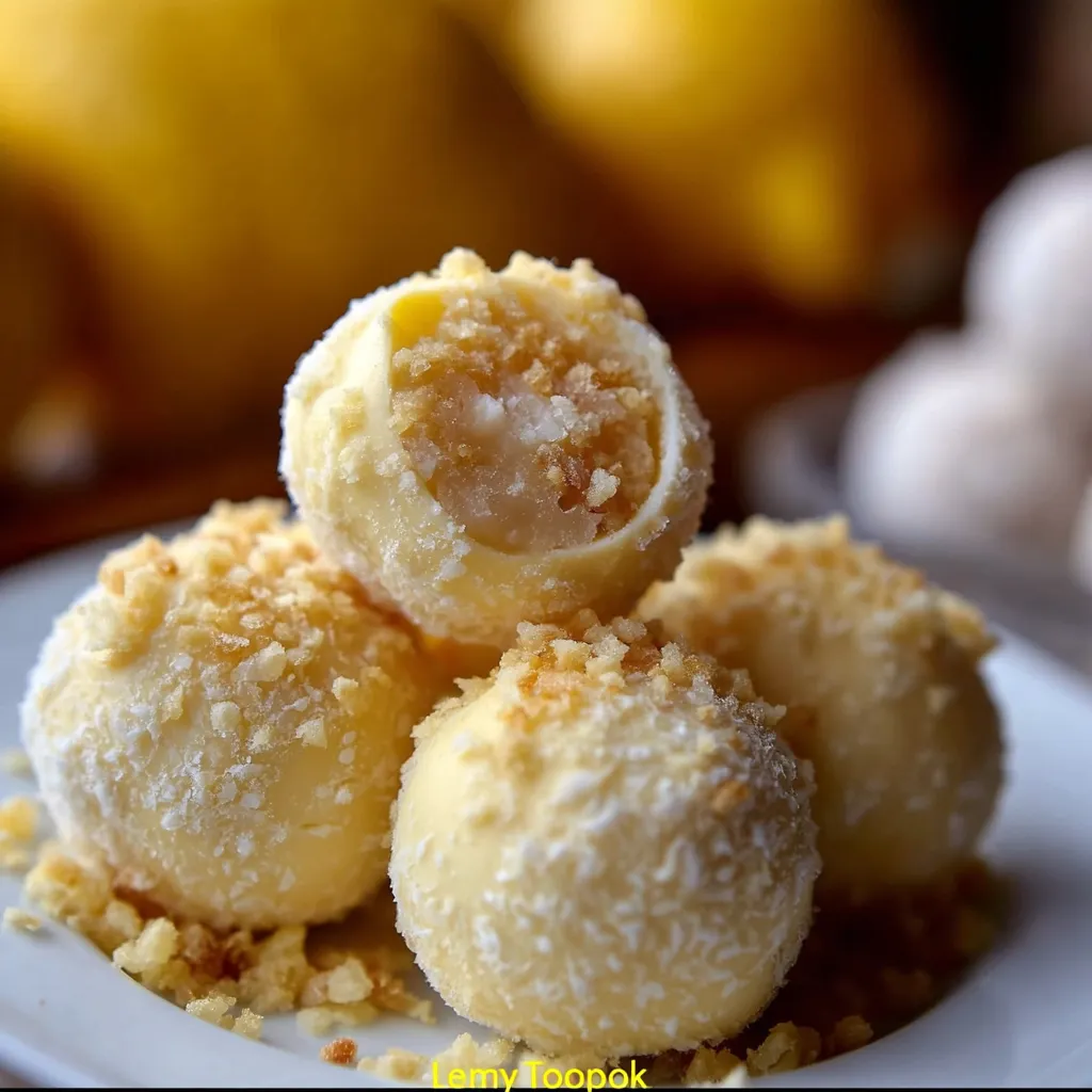 Lemon truffles on a plate.