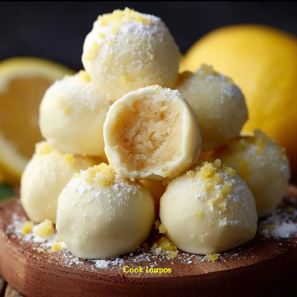 Lemon Truffles on a wooden table.