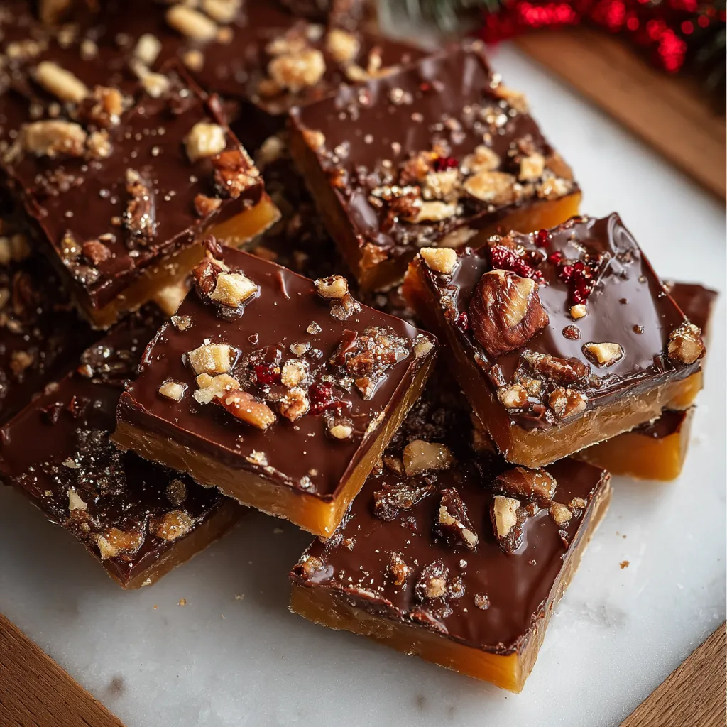 A plate of chocolate toffee bars.