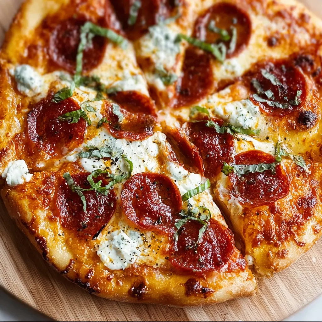 A slice of pizza with pepperoni and ricotta cheese.