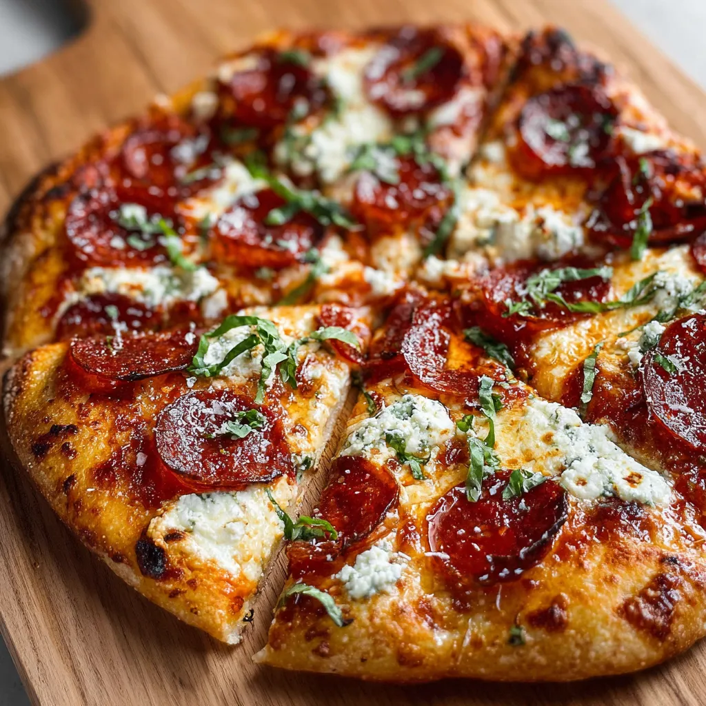 A slice of hot honey pepperoni ricotta pizza.
