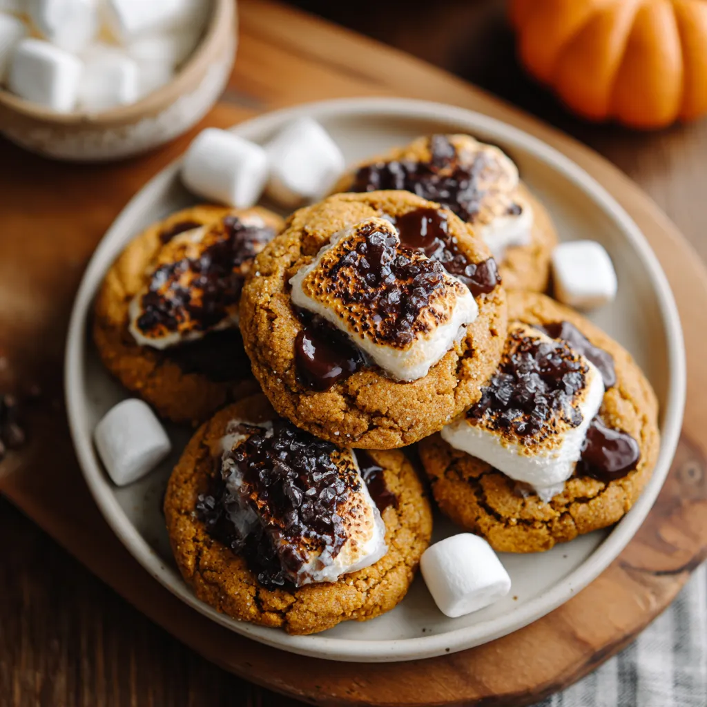 A plate of cookies with marshmallows and chocolate.