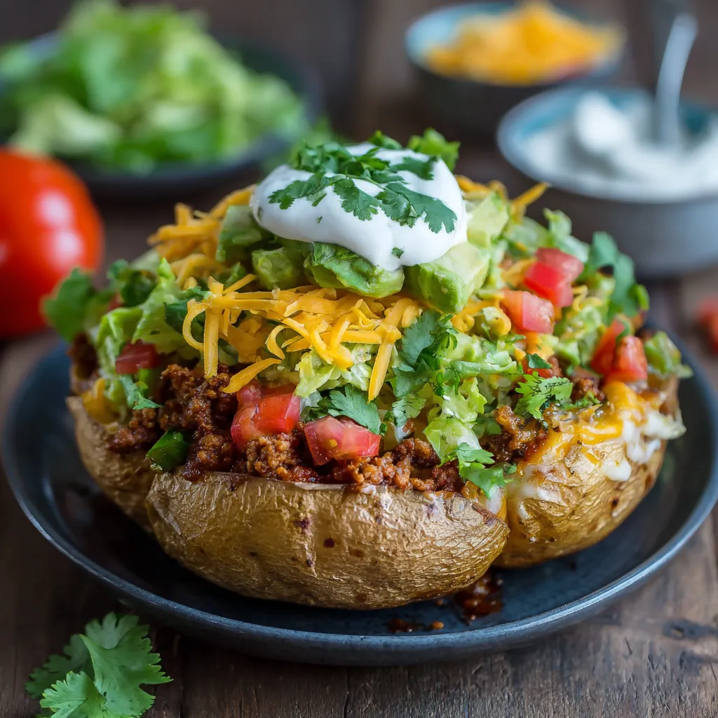 A loaded potato taco bowl meal prep.