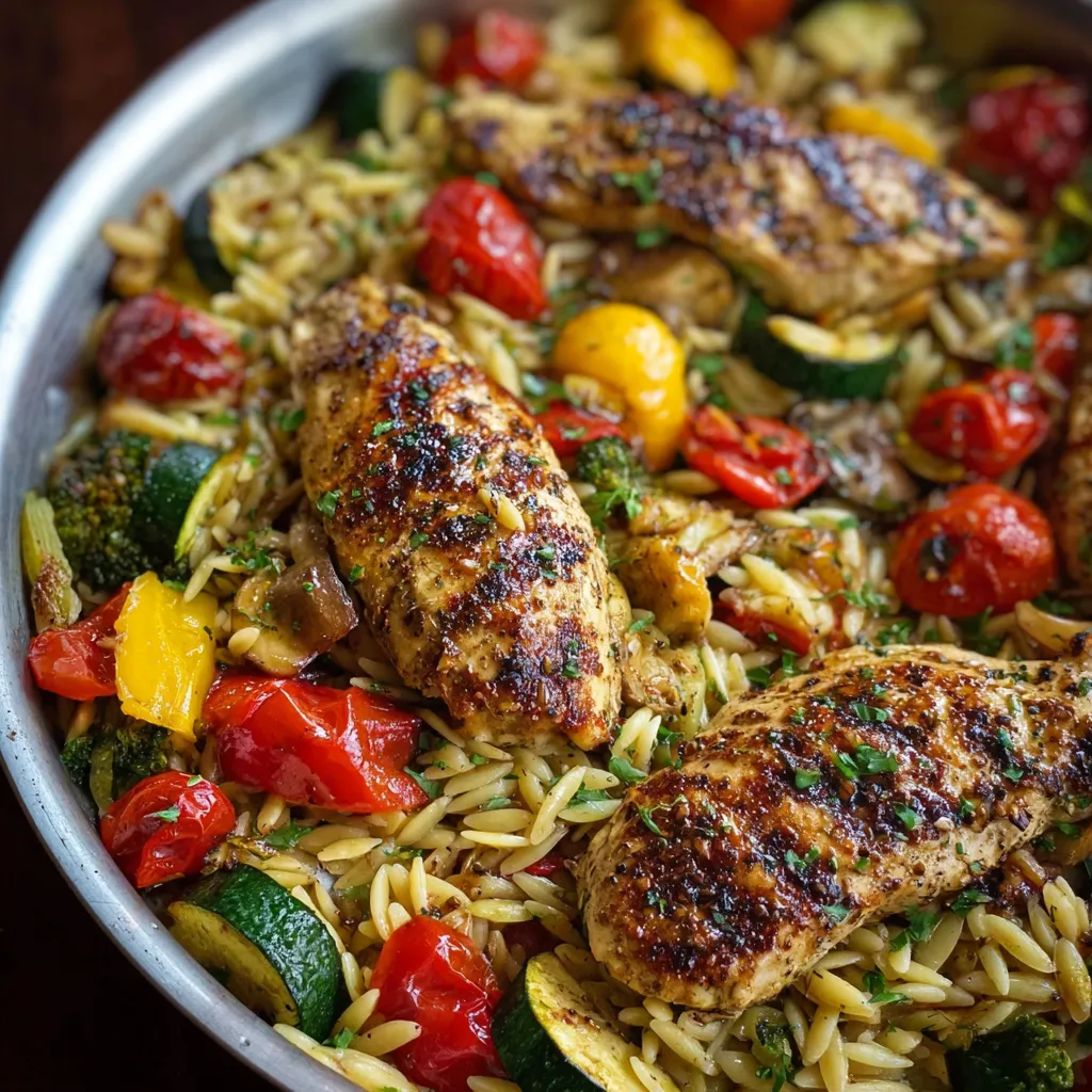 A bowl of chicken and vegetables.