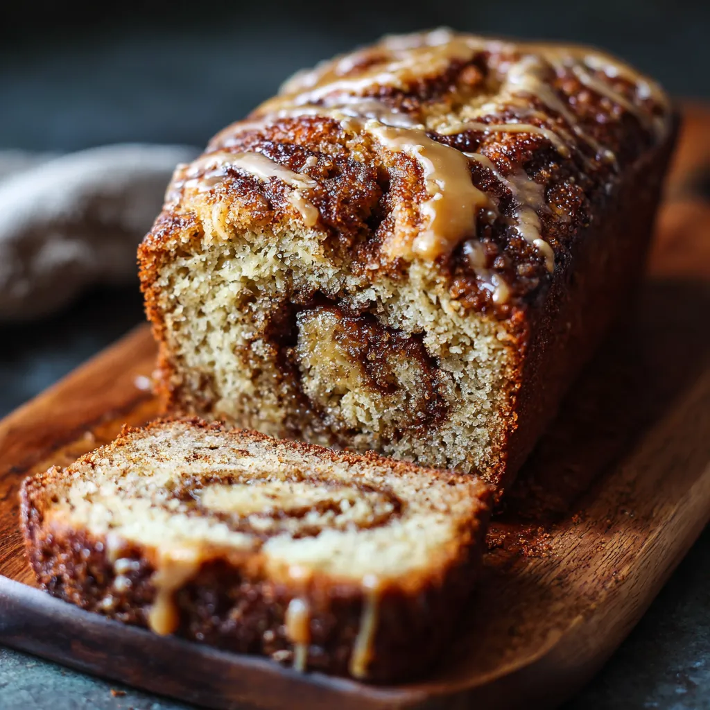 A slice of cinnamon swirl banana bread.
