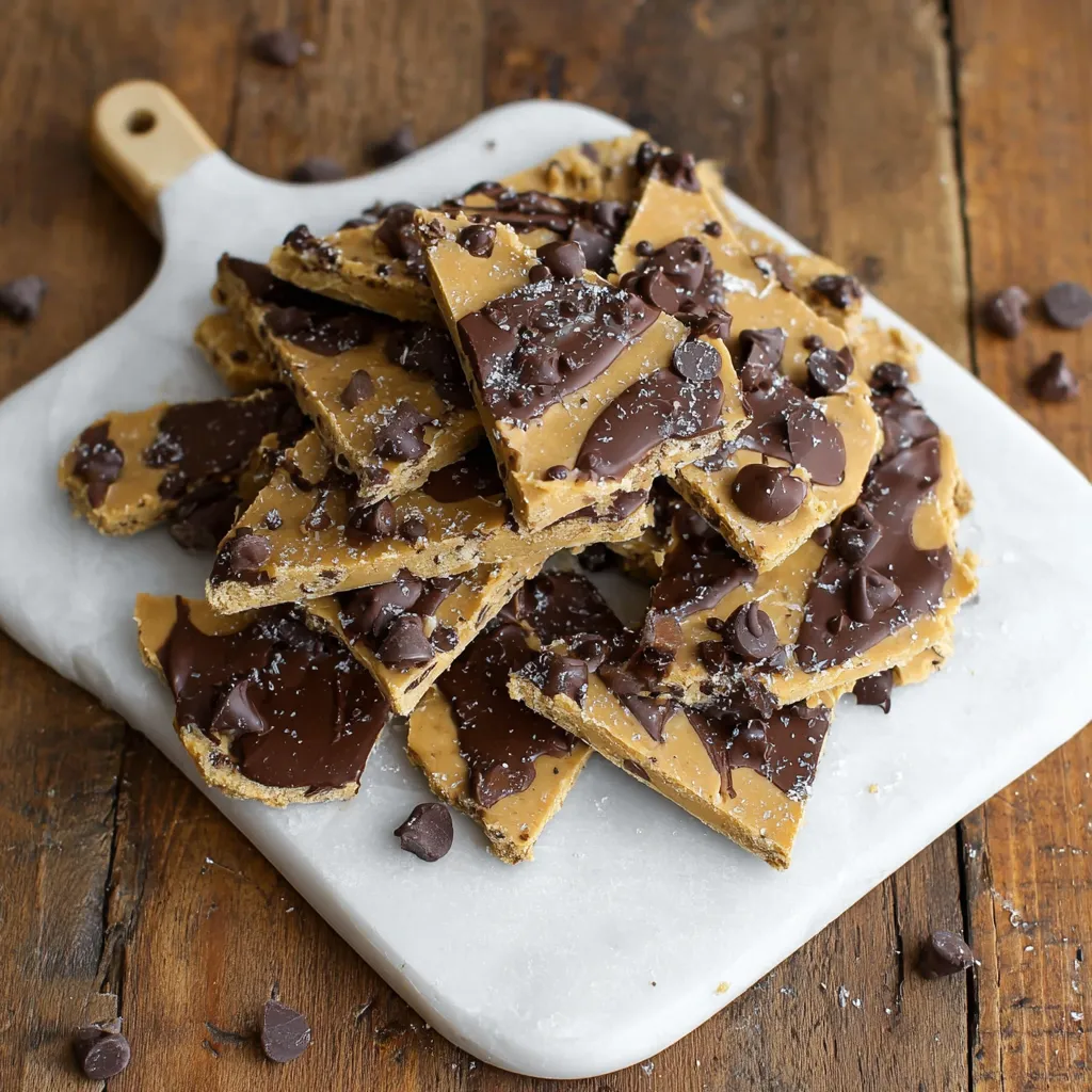 A plate of chocolate chip cookie dough bark.