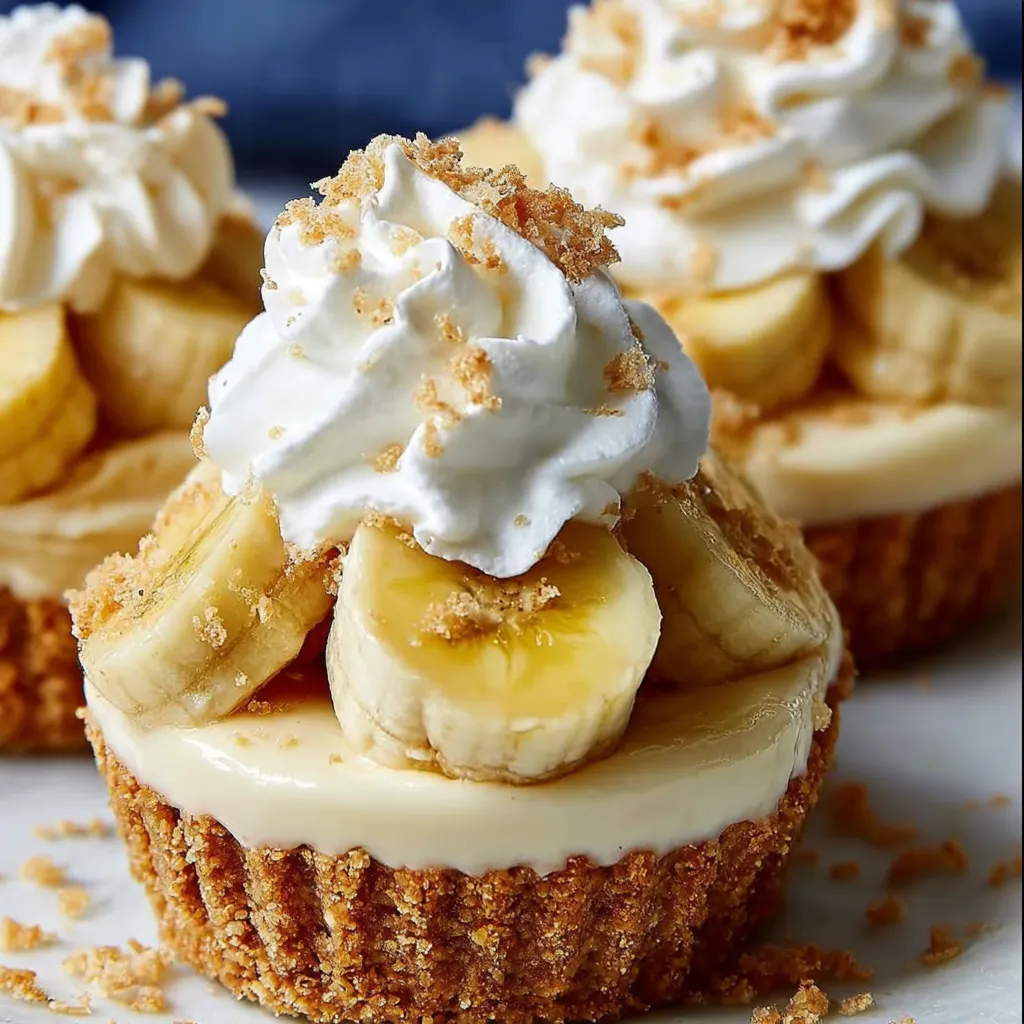 A close up of a banana cream pie with whipped cream on top.