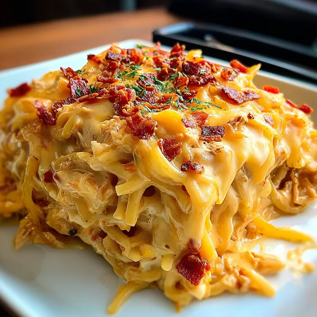 A delicious casserole with bacon and cheese.