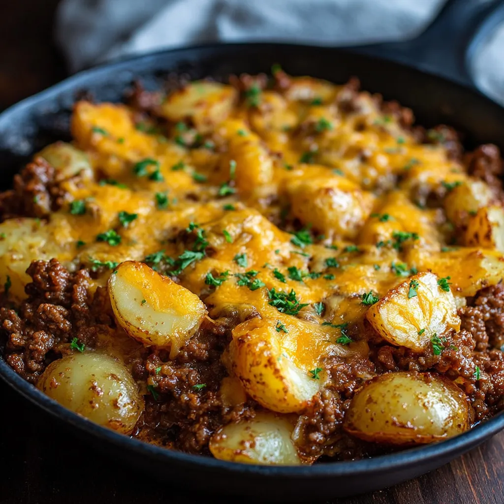 A delicious meal of Cheesy Ground Beef and Potatoes.