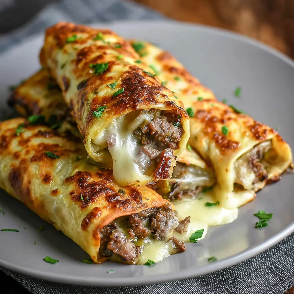 A plate of keto Philly cheesesteak rolls.