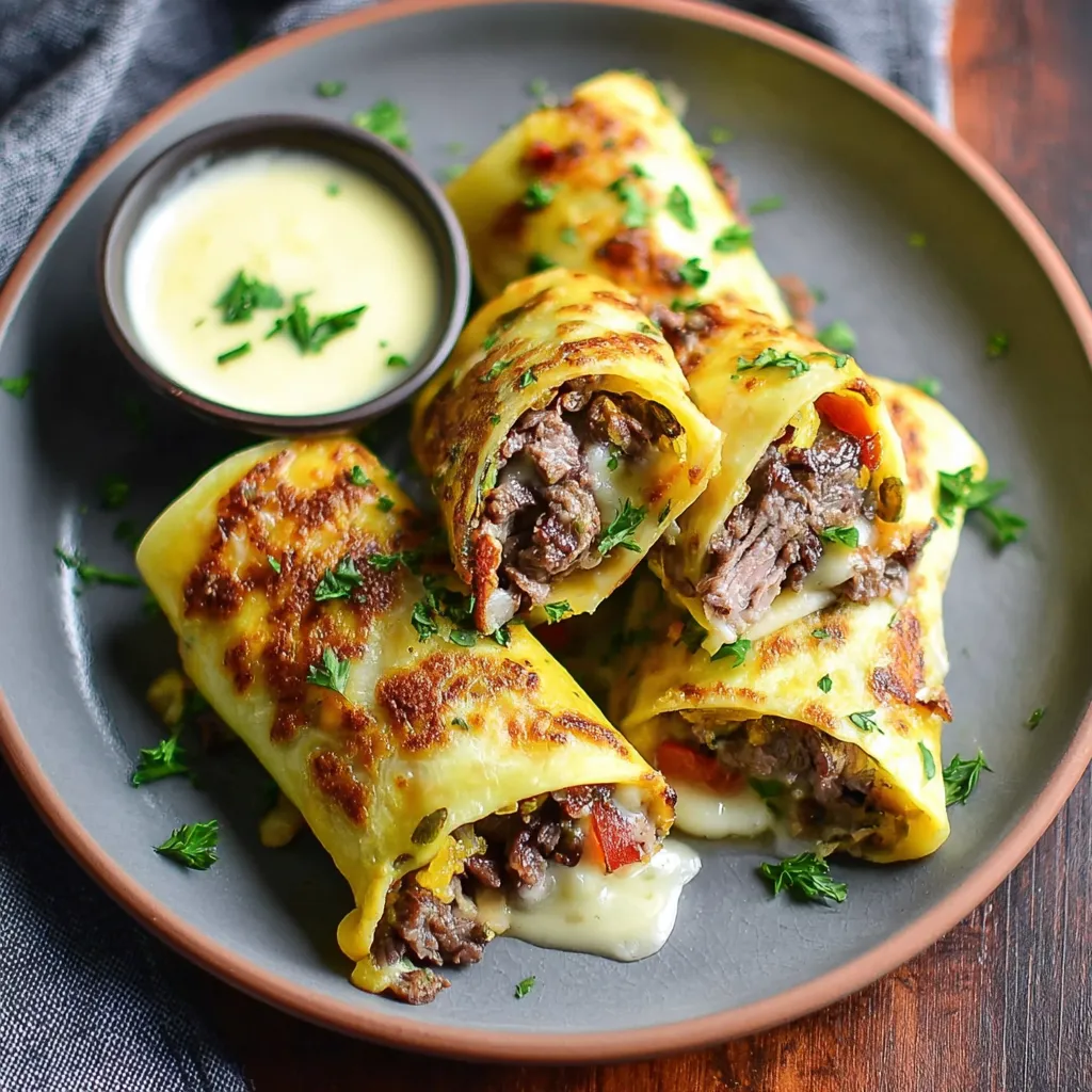 A plate of keto Philly cheesesteak rolls.