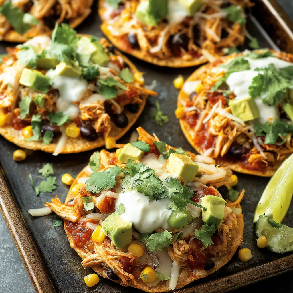 A plate of Mexican Rotisserie Chicken Tostadas.