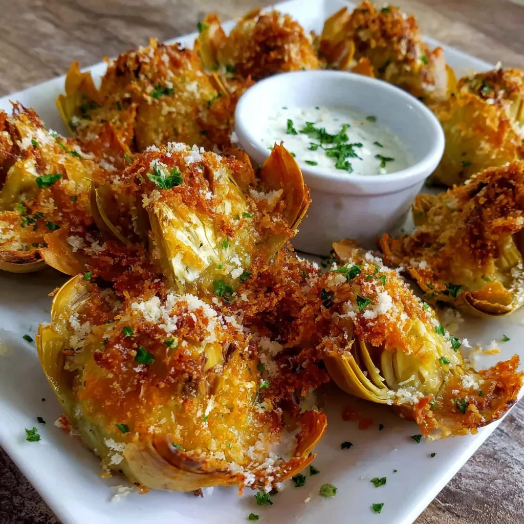 Crispy Parmesan Artichoke Hearts on a plate.