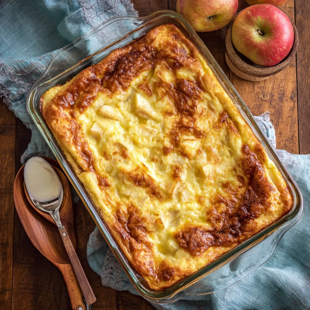 A baked dish with apples and cinnamon.