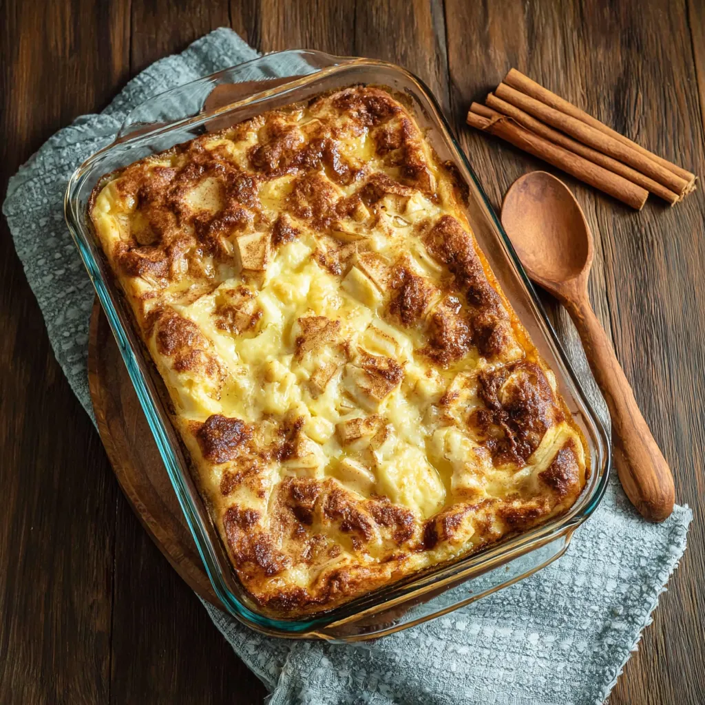 A baked dish with a cinnamon and apple topping.