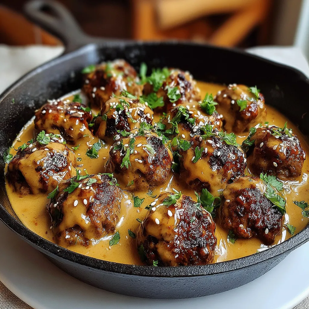 A pan of meatballs covered in a brown sauce.