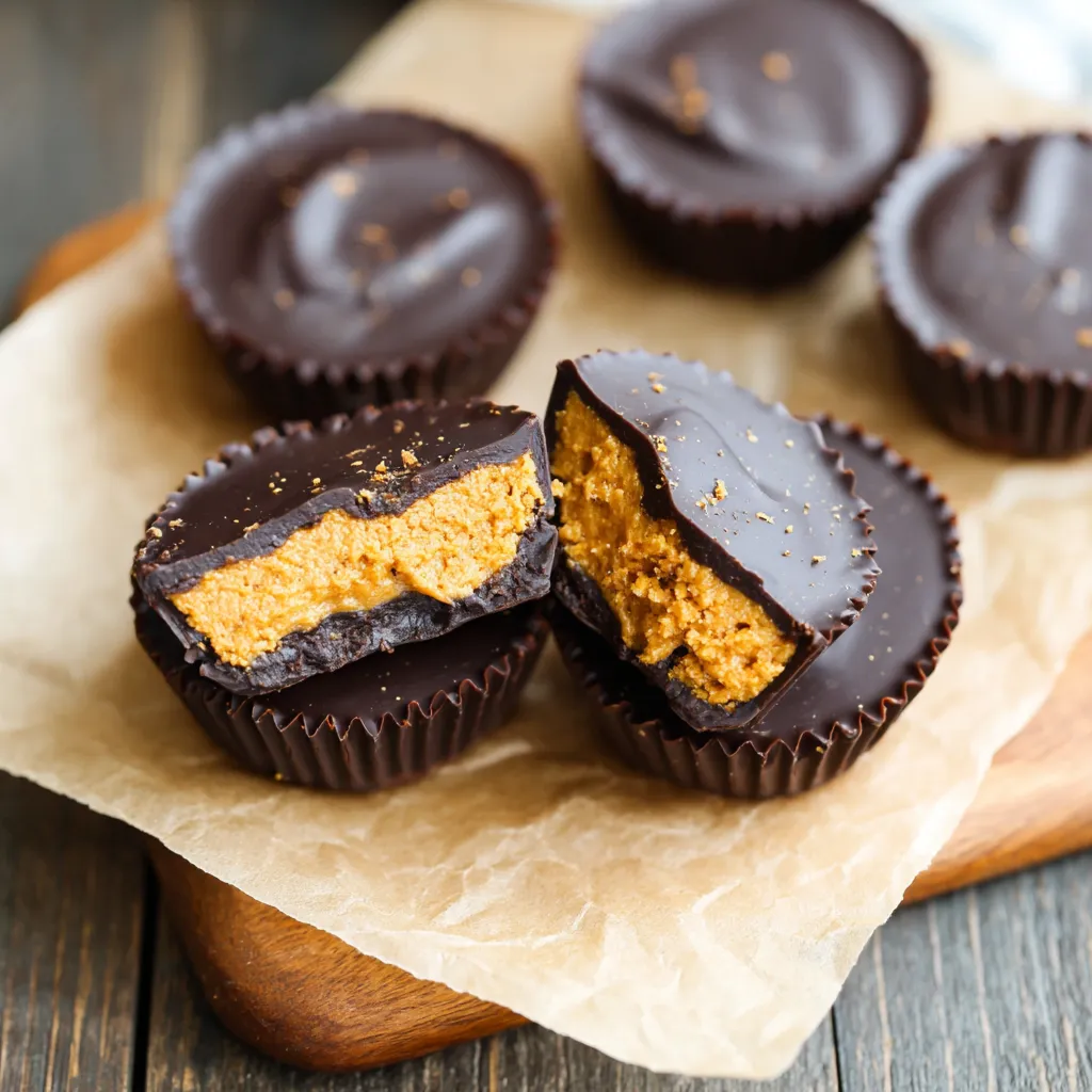 Chocolate pumpkin butter cups on a table.