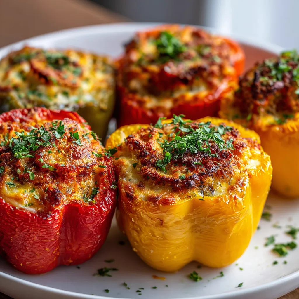 A plate of stuffed bell peppers.