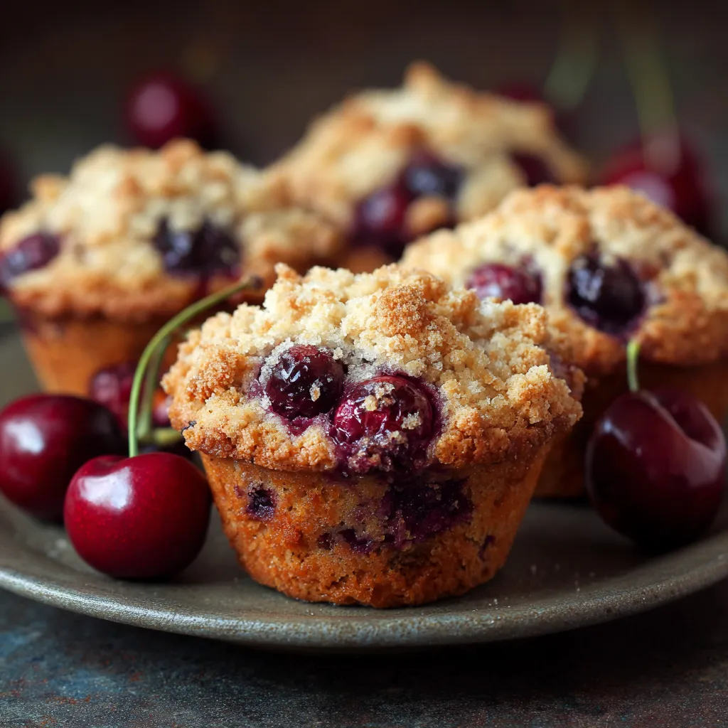 Cherry cobbler muffins on a plate.