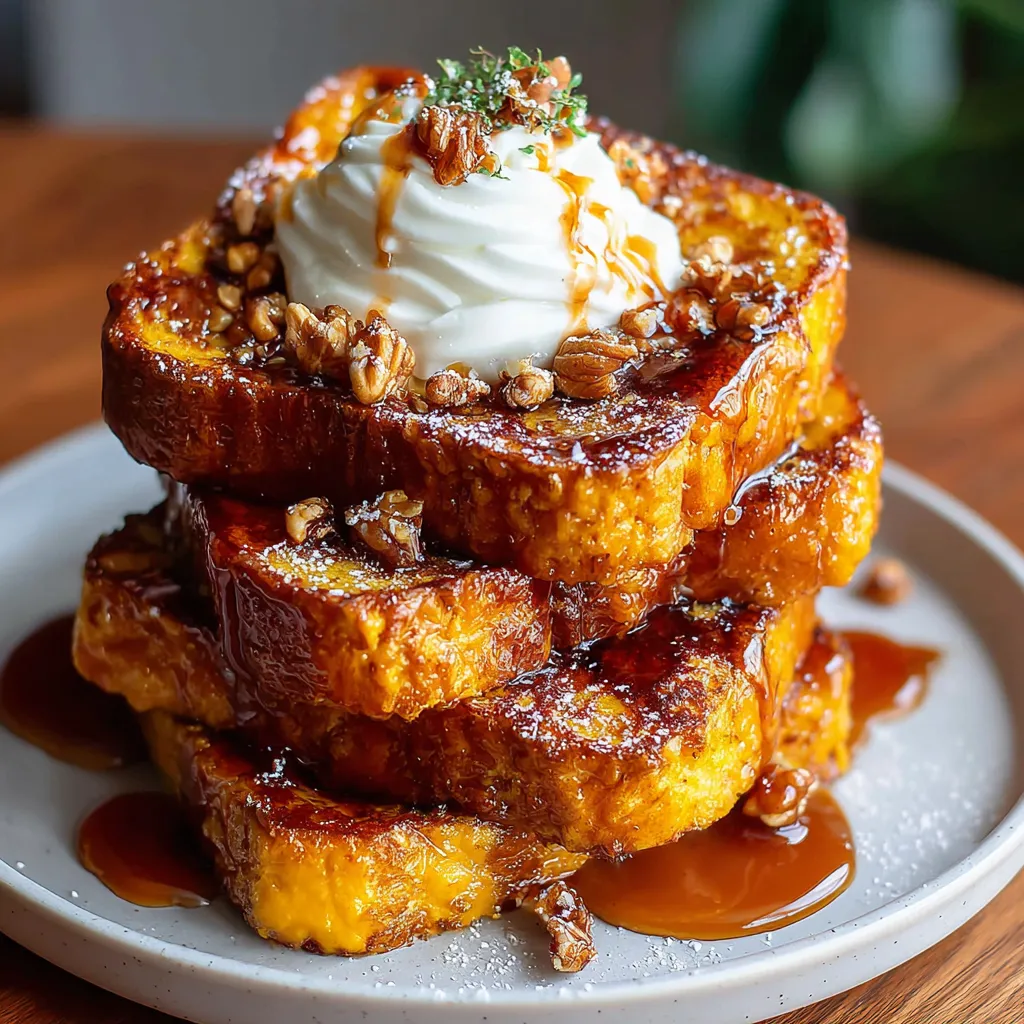 A stack of French toast with a dollop of whipped cream on top.