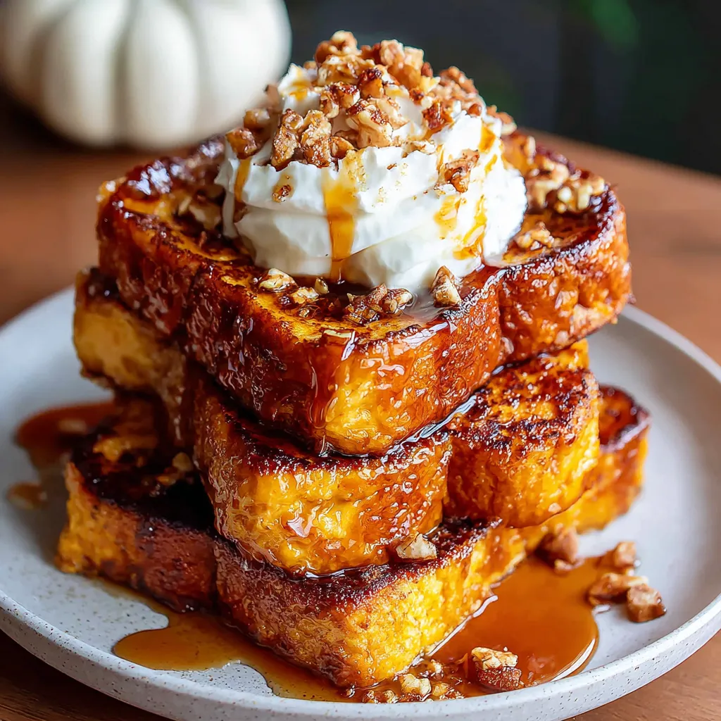 A stack of French toast with a dollop of whipped cream and a sprinkle of nuts.