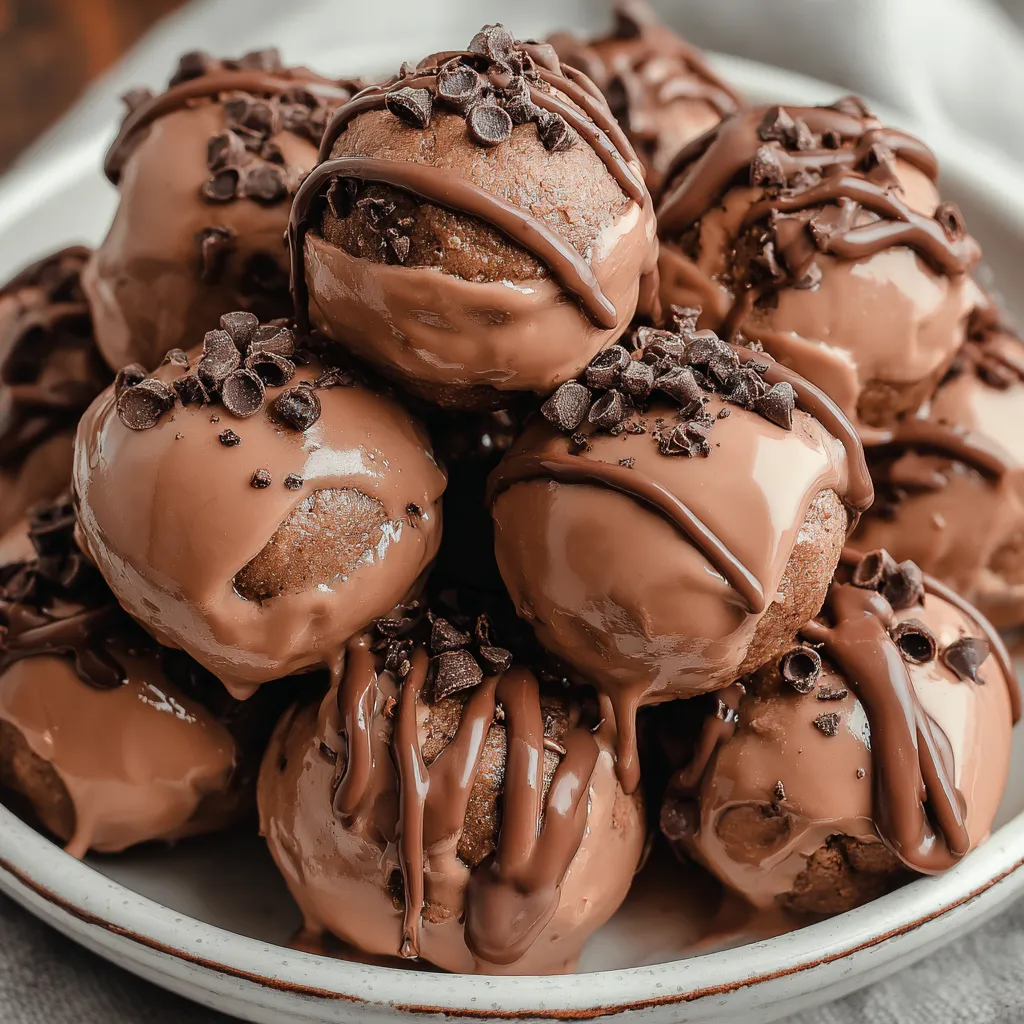A plate of chocolate covered cottage cheese bites.