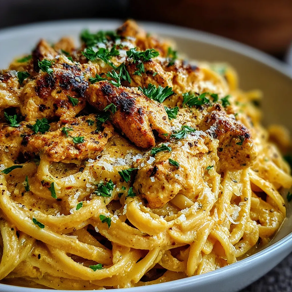 A bowl of pasta with chicken and cheese.