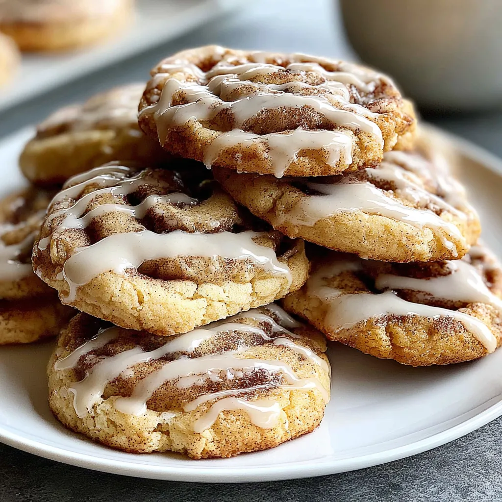 A stack of cinnamon roll cookies on a plate.