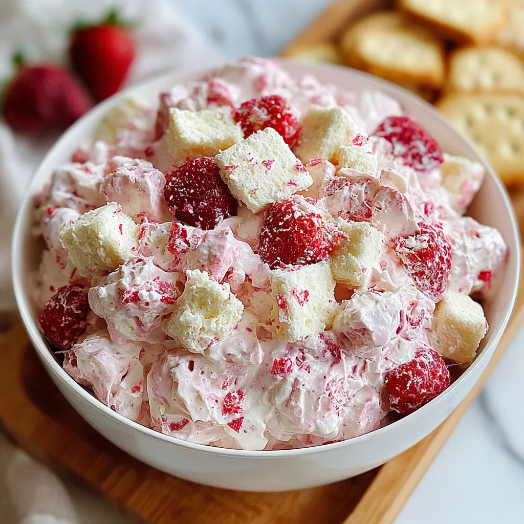 A bowl of strawberry shortcake fluff salad.