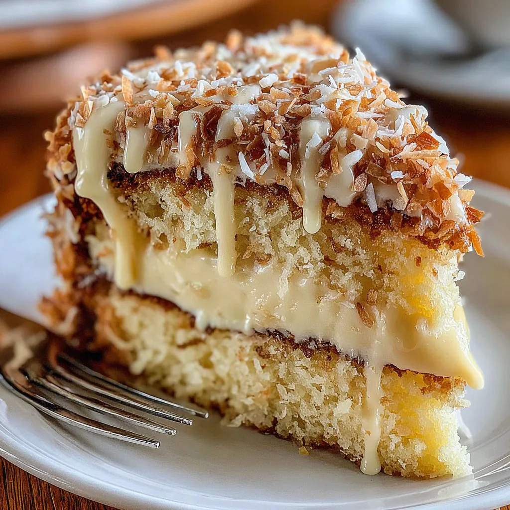 A slice of white German chocolate cake.