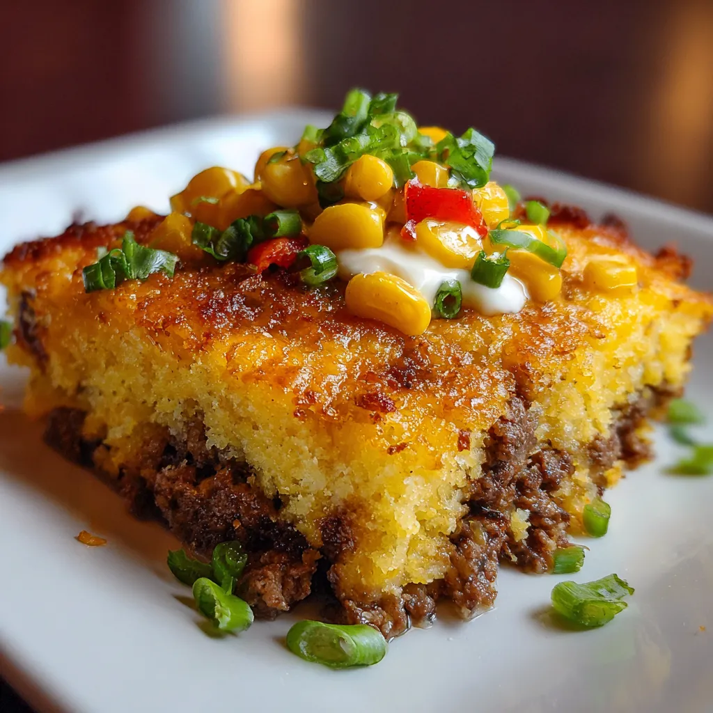 A slice of cowboy cornbread casserole bake.