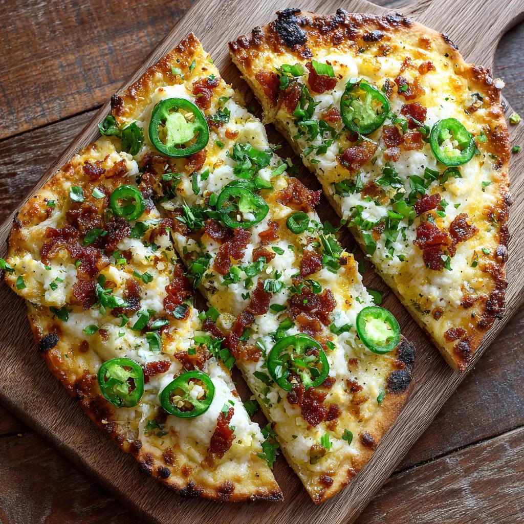 A flatbread with jalapenos on it.