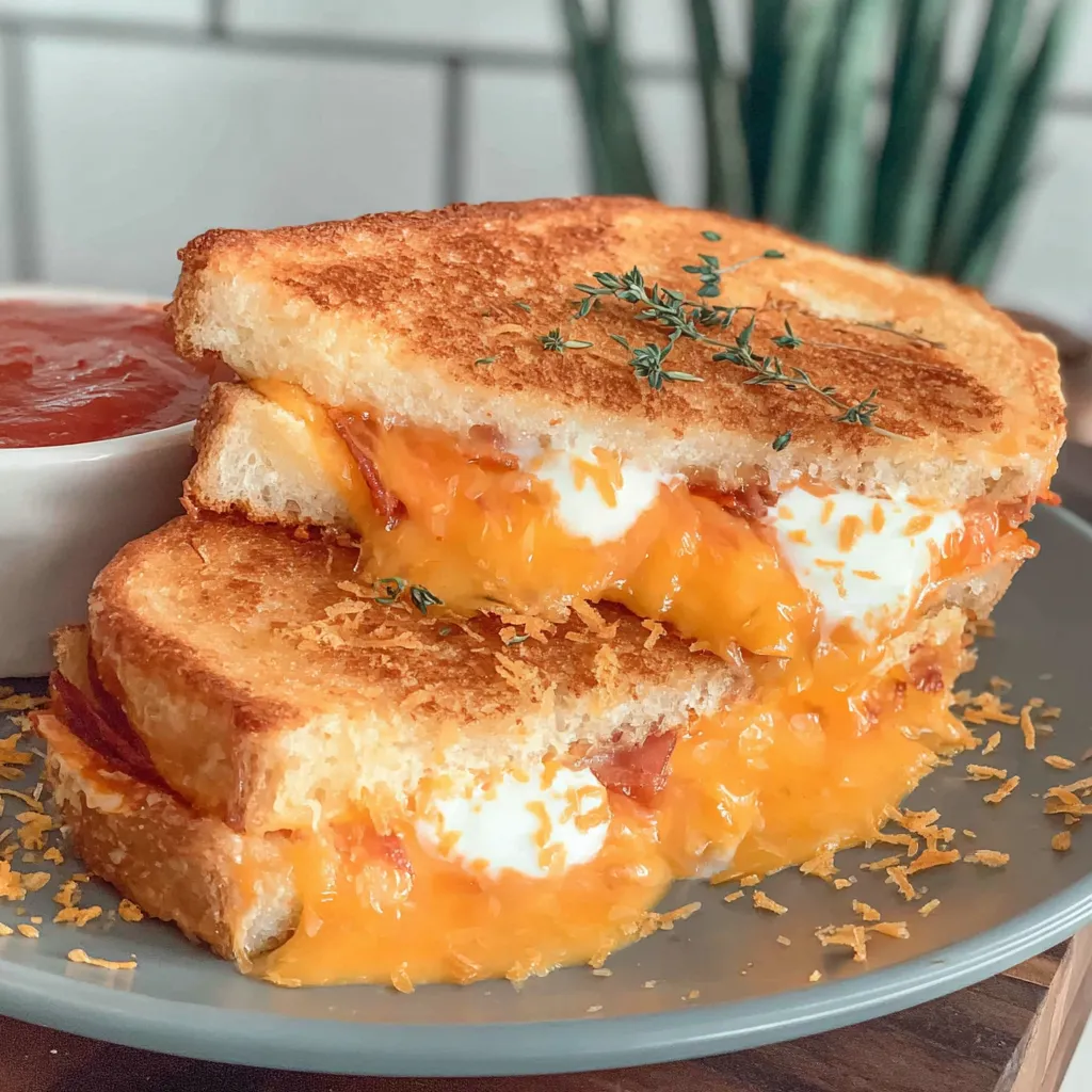 A grilled cheese sandwich with a slice of pineapple in the middle.