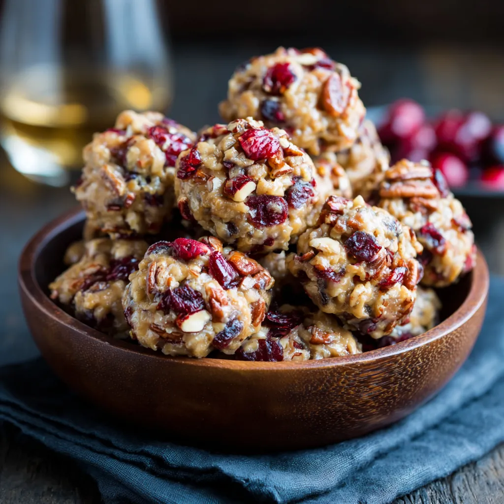 A bowl of cranberry pecan praline cookies.