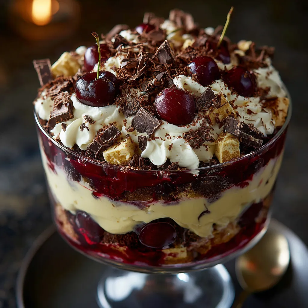 A dessert with chocolate and cherries.
