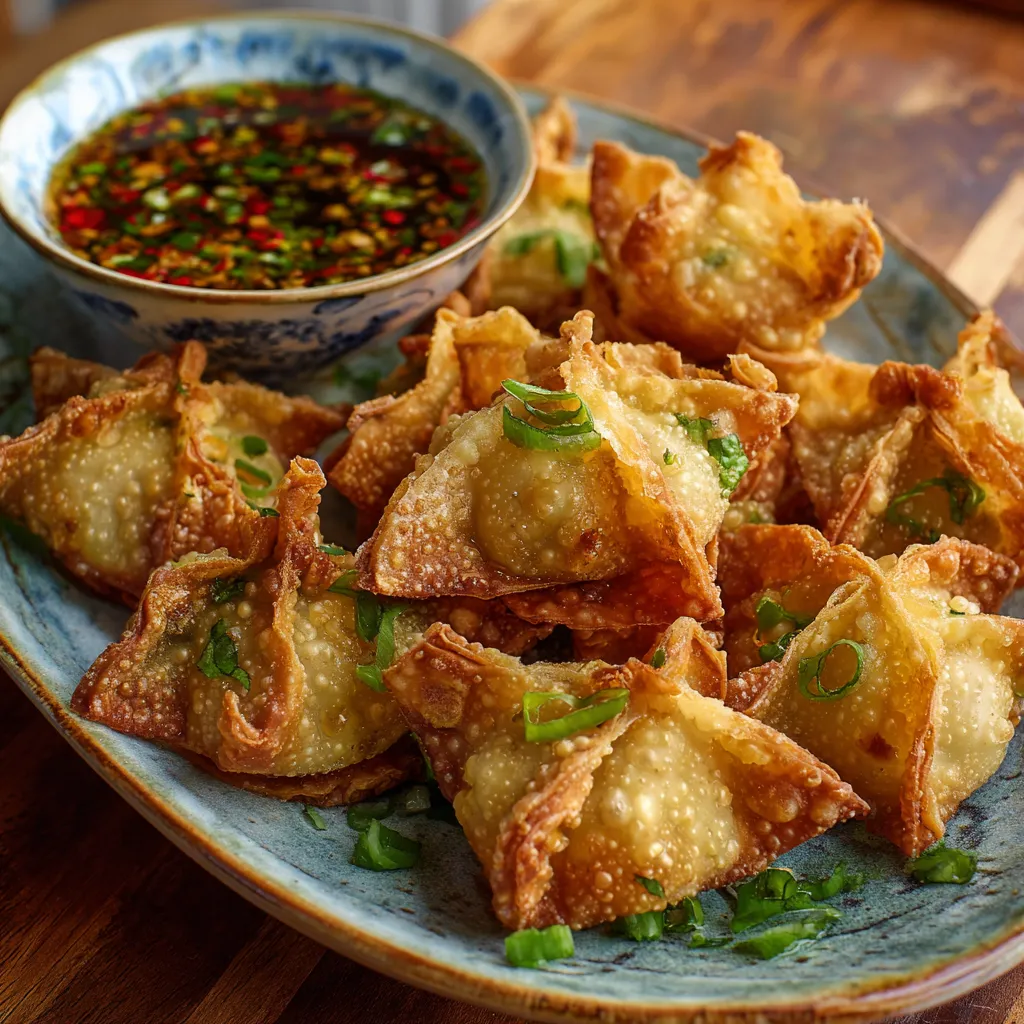 A plate of rice paper crab rangoons.
