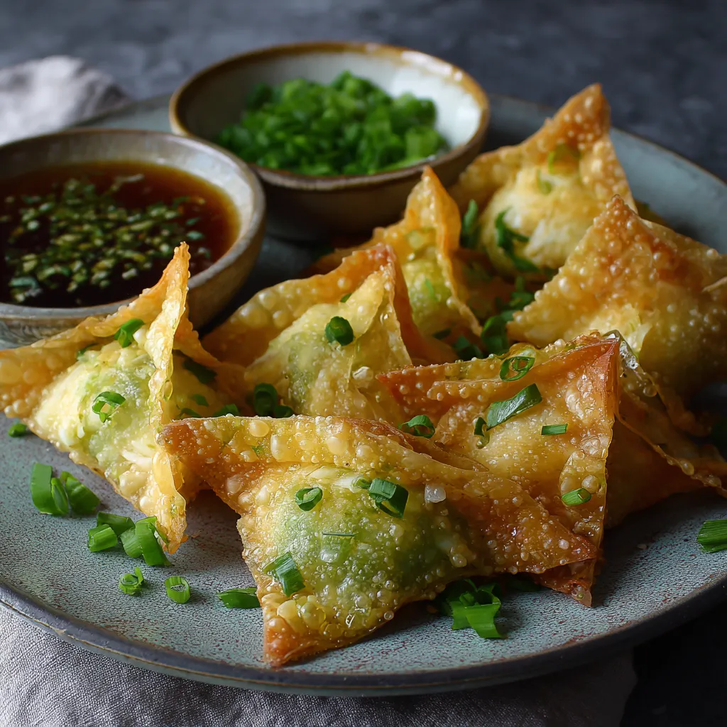 A plate of rice paper crab rangoons.