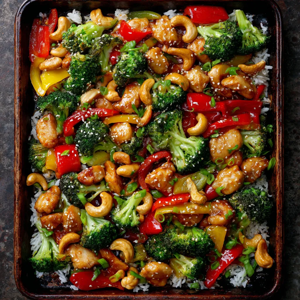 A dish of chicken and vegetables on a pan.