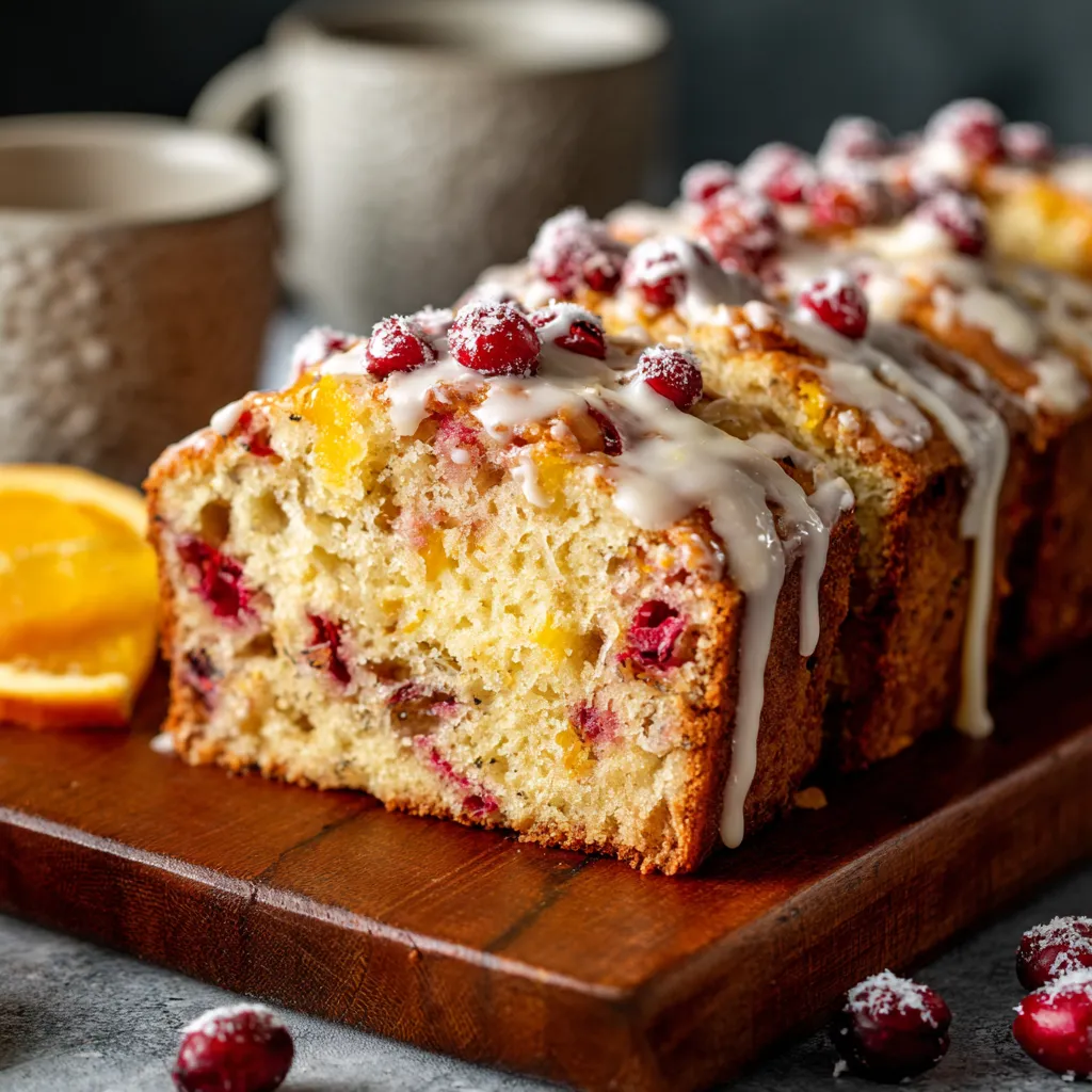 A slice of cranberry orange bread.