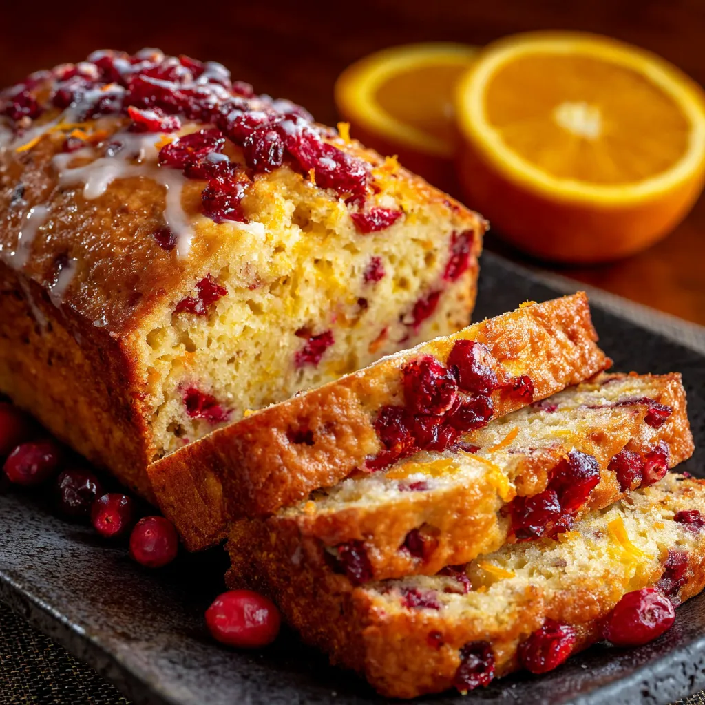 A slice of cranberry orange bread.