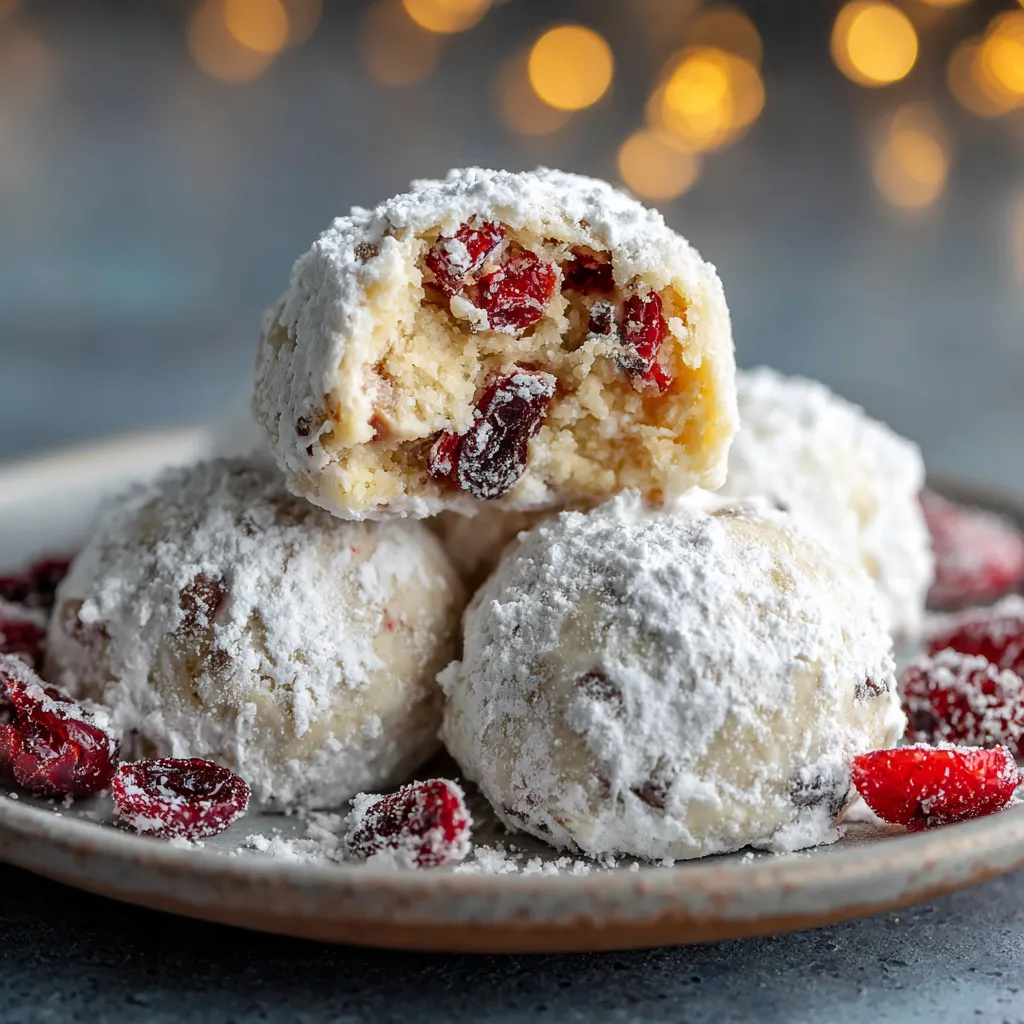 A plate of cranberry orange snowball cookies.