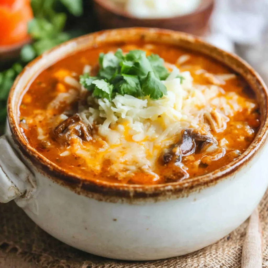 A bowl of green chile chicken enchilada soup.