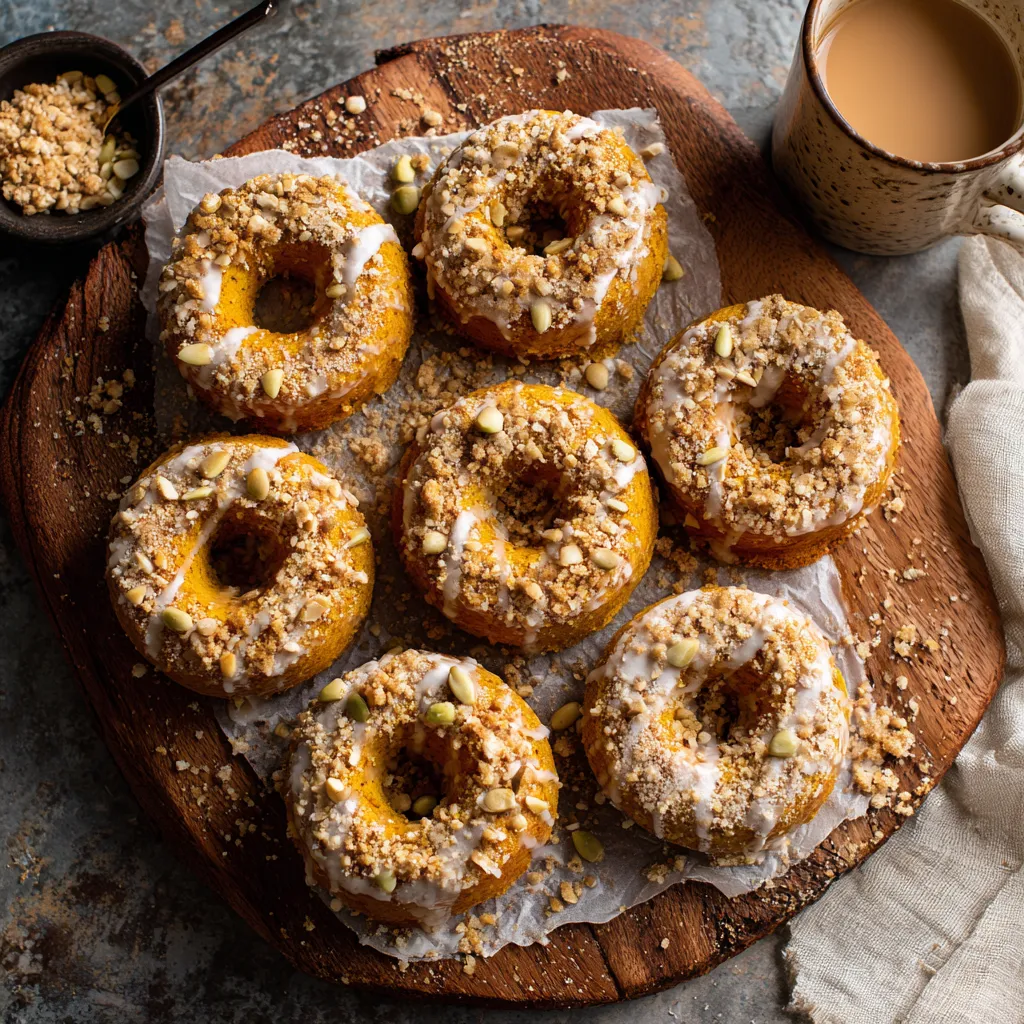 A plate of baked pumpkin donuts.