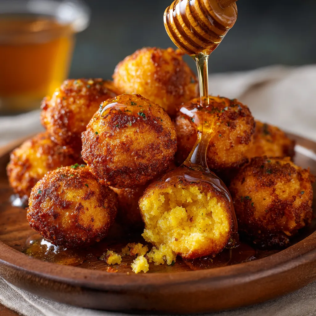 A plate of honey butter cornbread poppers.