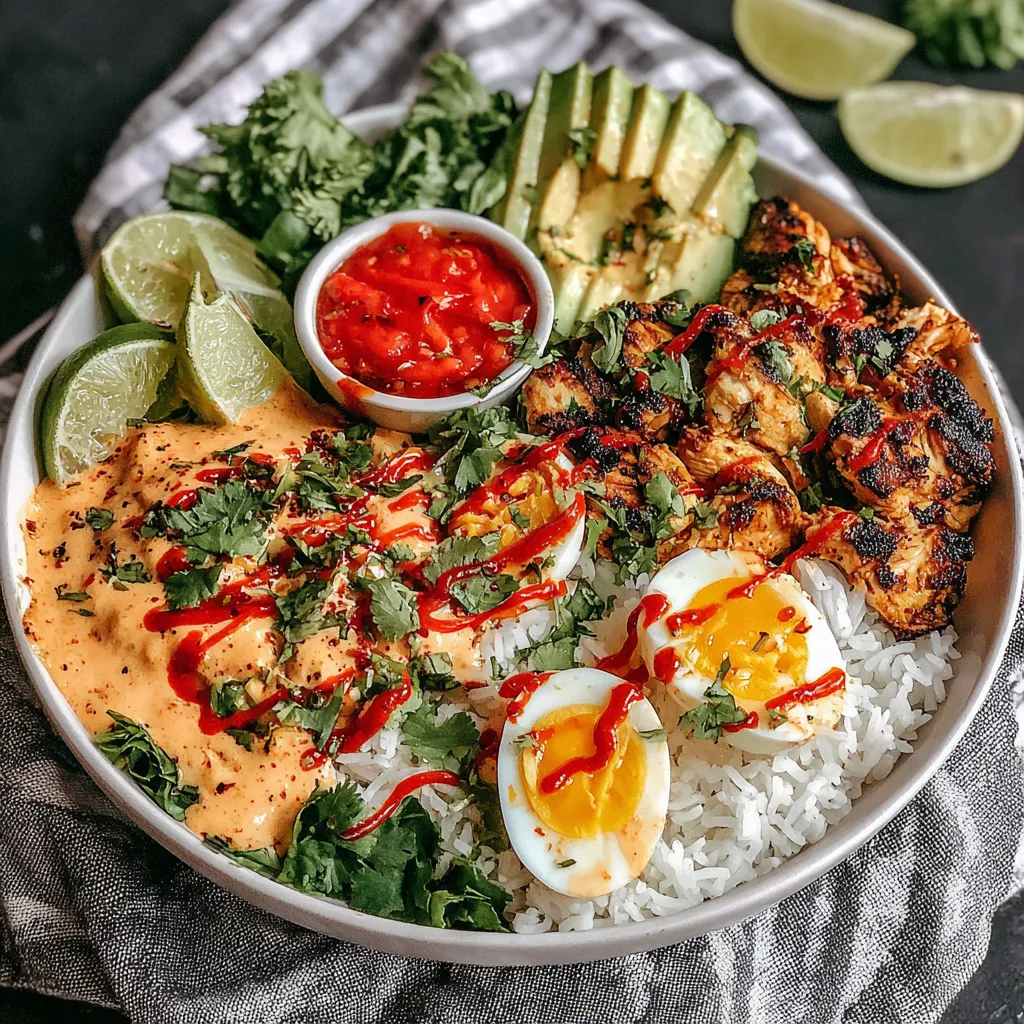 A plate of food with rice, eggs, and avocado.