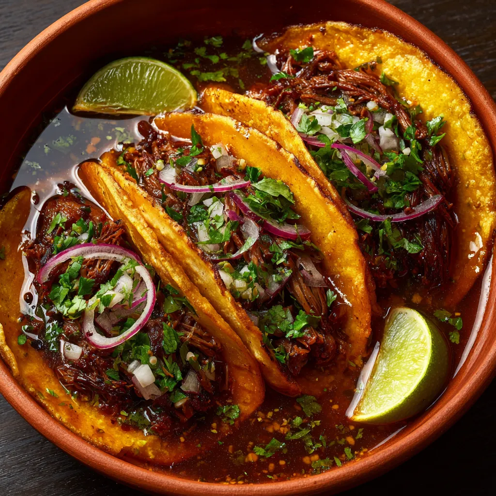 A bowl of beef and onions with a slice of lime.
