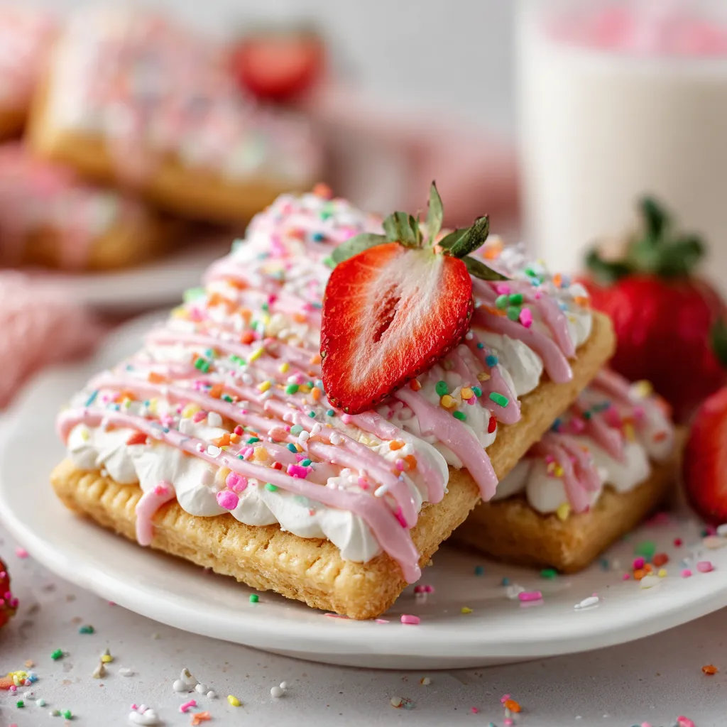 A plate of strawberry pop tart sugar cookies.