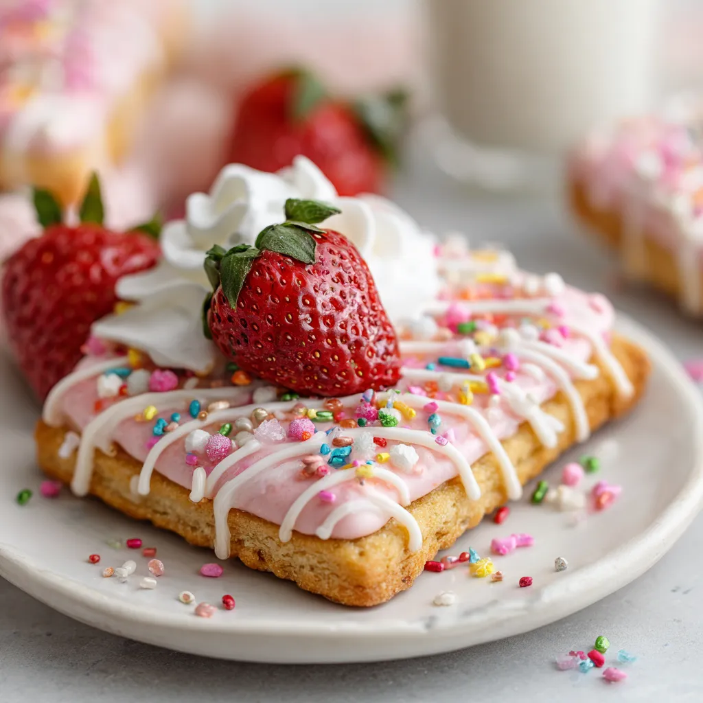 A plate of strawberry pop tart sugar cookies.