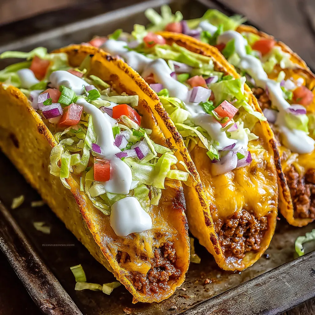 Two oven-baked cheesy tacos with lettuce and tomatoes.