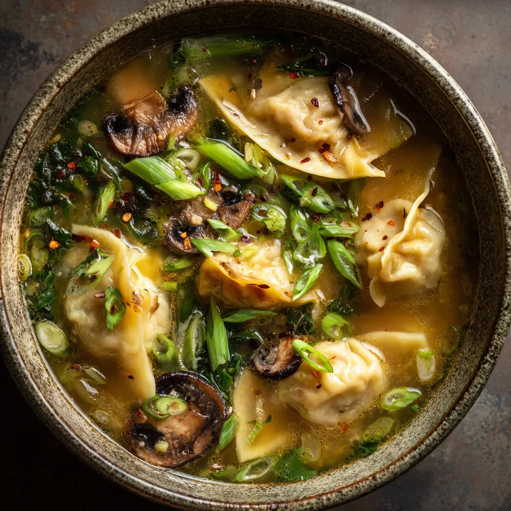 A bowl of soup with mushrooms and other vegetables.
